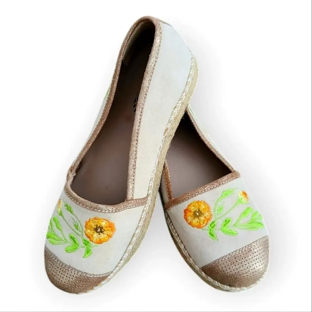 Jax & Bard Suede Floral Embroidered Platform Espadrilles 40